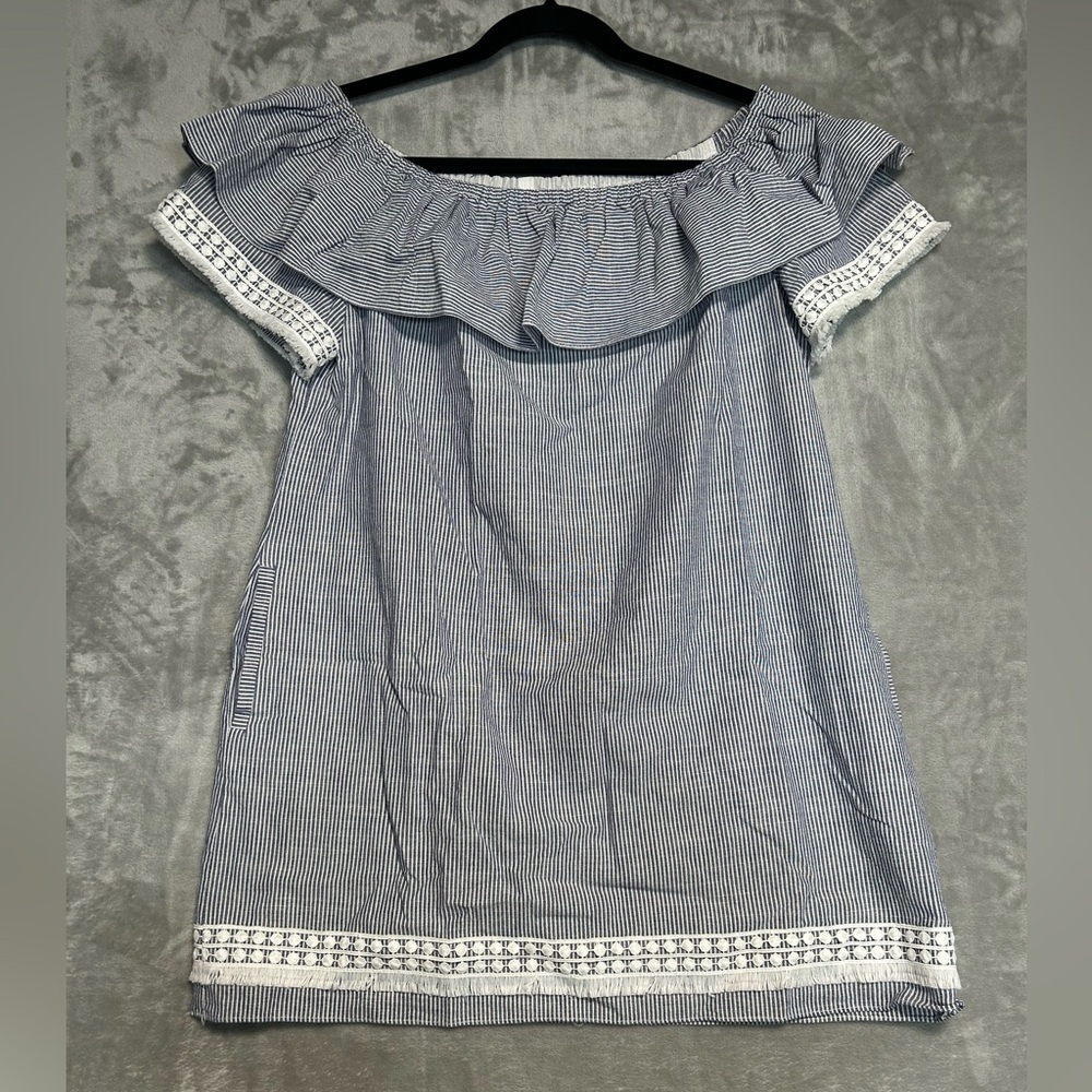 Tahari Arthur S Levine Off Shoulder Tunic Top Womenโs 10 Nautical Pockets